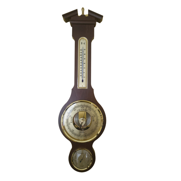 FISCHER TEMP/HUMIDITY GAUGE - Dial w/ White Face & Brass Case