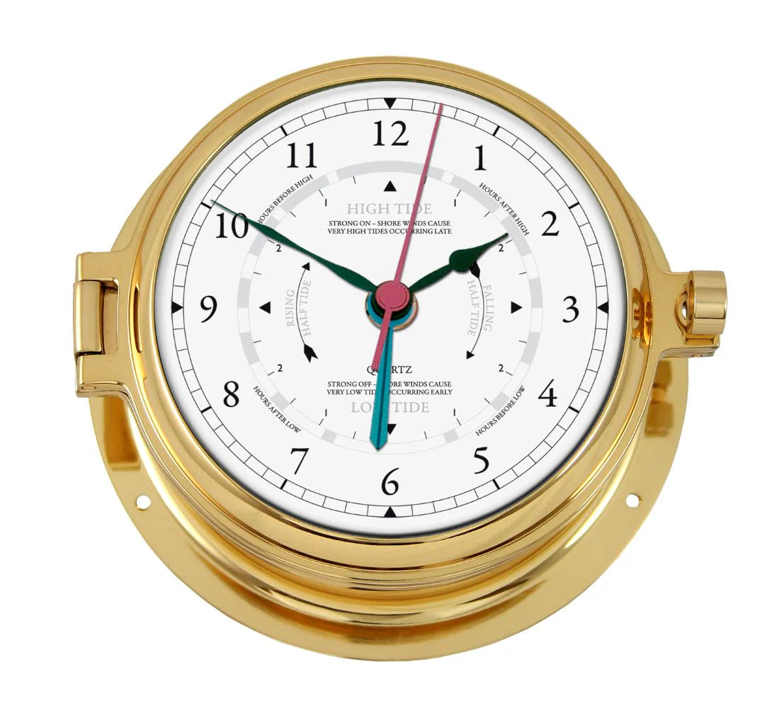 Solid Polished Brass Marine Tide Clock &amp; Barometer Combo
