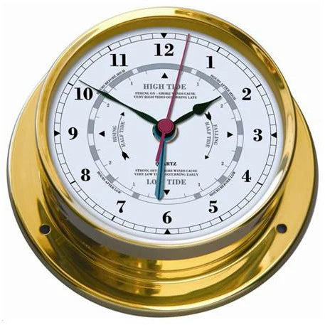 Polished Brass Clock &amp; Tide Clock 165mm